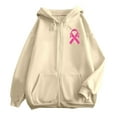 thumbnail image 6 of Cancer Hoodies for Women Zip Up Drawstring Cute Pink Ribbon Graphic Jacket Cancer Awareness Y2k Casual Sweatshirts Z001-Beige XXL, 6 of 6