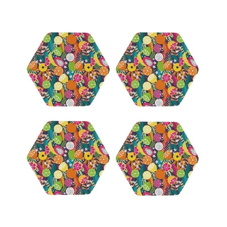 

Coasters Set of 4 - Yuzu dragon fruit Drink Coasters for Tabletop Protection Leather Coasters for Living Room Decor and Housewarming Gift Hexagon