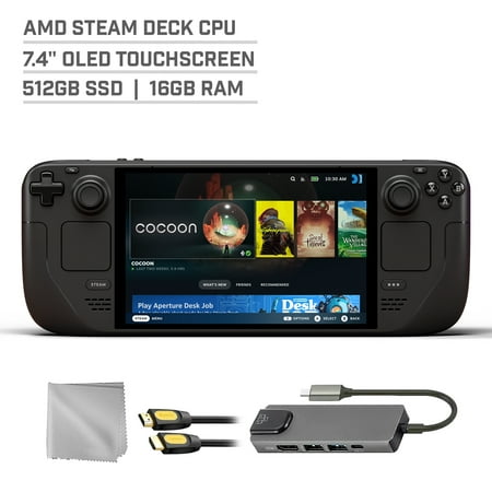 Valve Steam Deck OLED 512GB SSD Gaming Handheld 7.4-inch Touchscreen 1280x800 Resolution, Ergonomic Design, Mytrix Hub, HDMI Cable, 3 Accessories: 4 in 1 Bundle