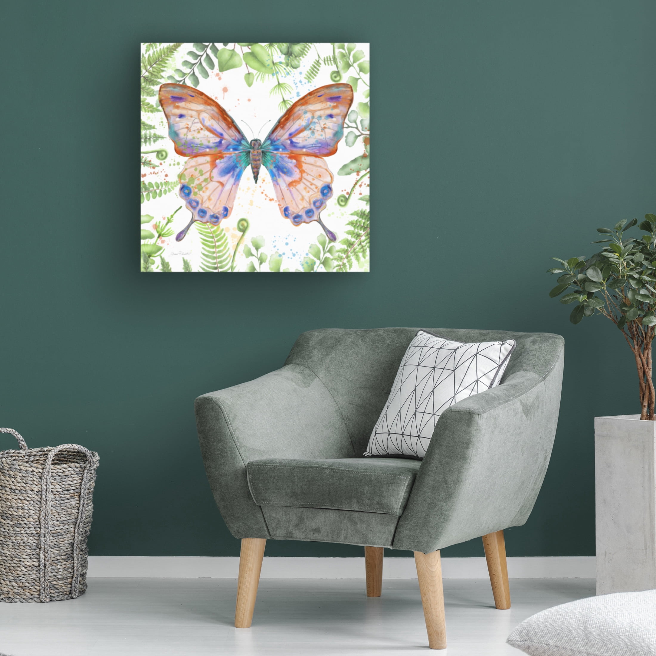 Canvas Wall Art - Jean Plout 'Botanical Butterfly Beauty 5' Wall Art for Living Room, Bedroom, or Office Décor by Trademark Fine Art - 18 x 18 Inches