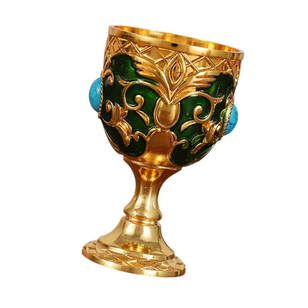 Copa de vino de metal medieval vintage, reutilizable, artesanal, regalo de boda, novedad Verde dorado