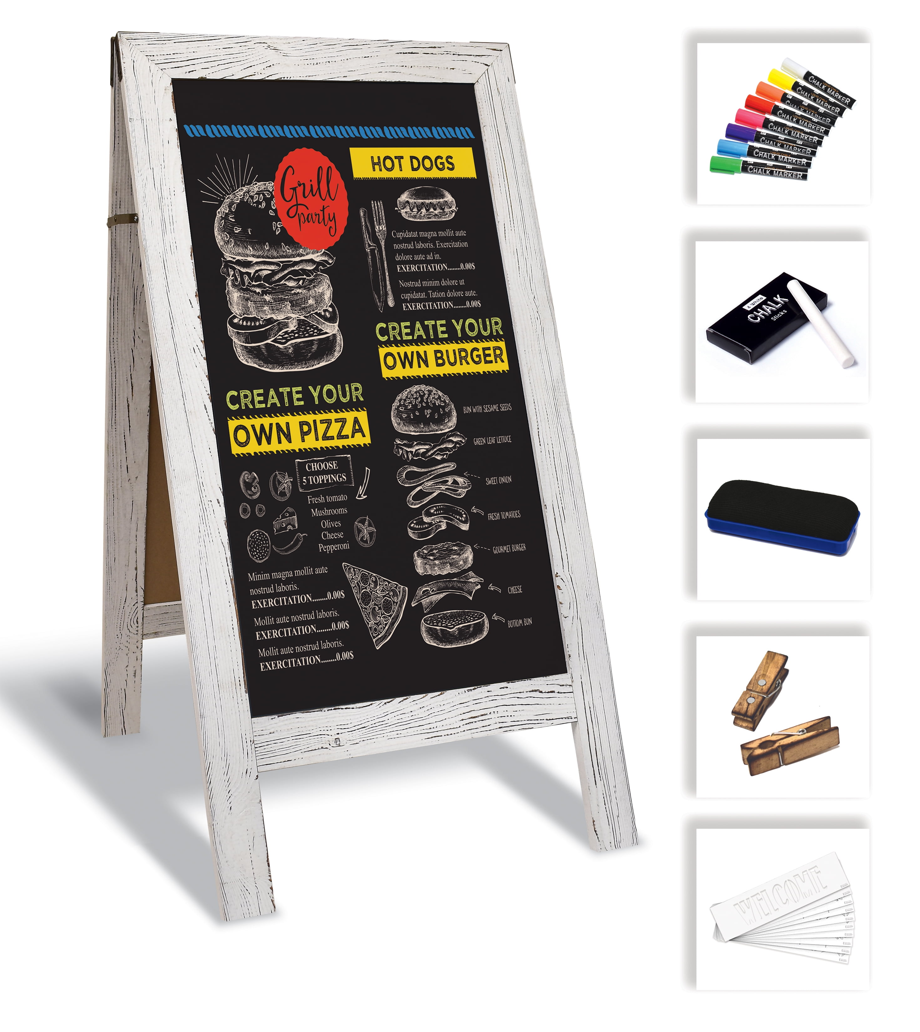 Loddie Doddie Extra Large 40x20 A-Frame Magnetic Chalkboard Easel with  Chalk Markers and Accessories, Double Sided Free Standing Chalkboard, A