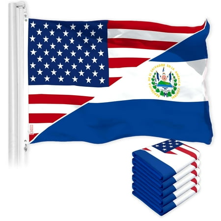 G128 5 Pack: El Salvador USA Friendship Flag | 3x5 Ft | LiteWeave Pro Series Printed 150D Polyester | Specialty Flag, Indoor/Outdoor, Vibrant Colors, Brass Grommets