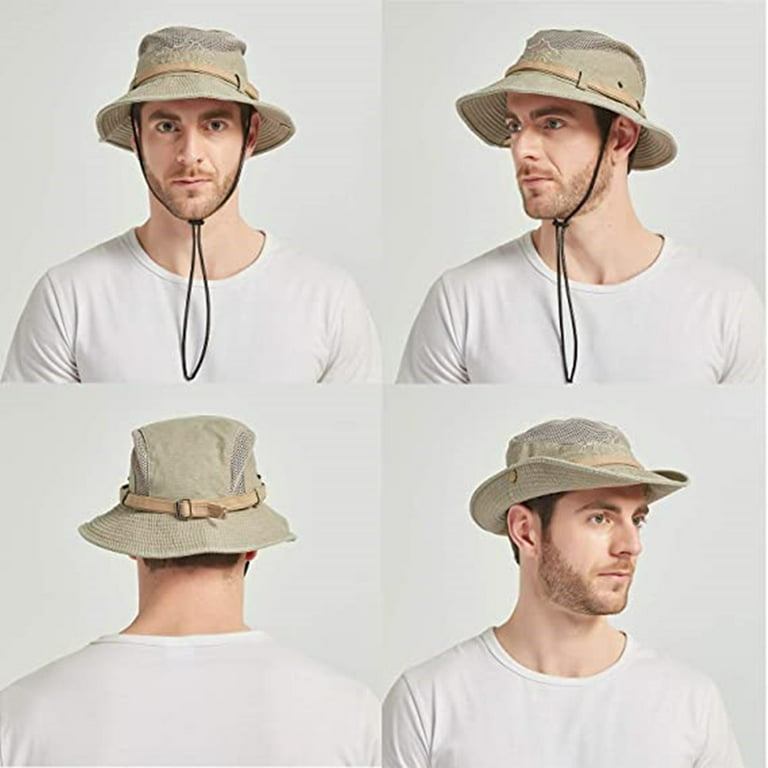 Lollanda UPF 50+ Sun Hats Wide Brim Summer Mesh UV Protection Fishing  Walking Hiking Hats for Men Chin Strap Waterproof & Breathable