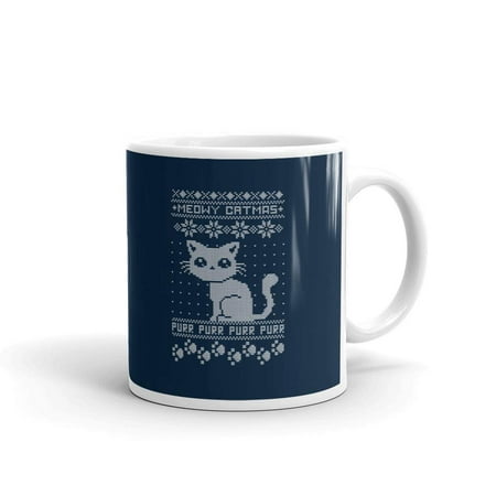 Meowy Catmas Purr Purr Ugly Christmas Sweater Themed Yankee Swap Funny Coffee Tea Ceramic Mug Office Work Cup Gift 11 (Best Yankee Swap Gifts)