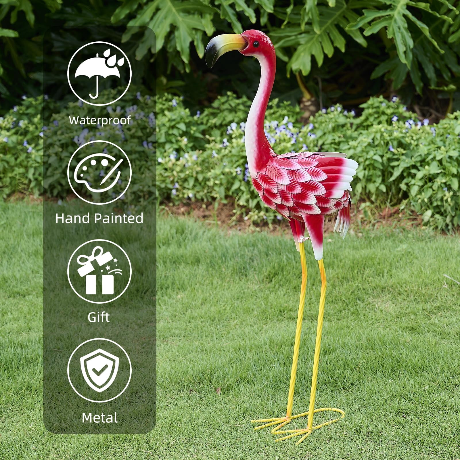 NIWEITA Large Yard Flamingos Metal Statues,Pink Flamingo Sculptures, Outdoor Decor, Garden,Patio, Porch, Lawn Ornament