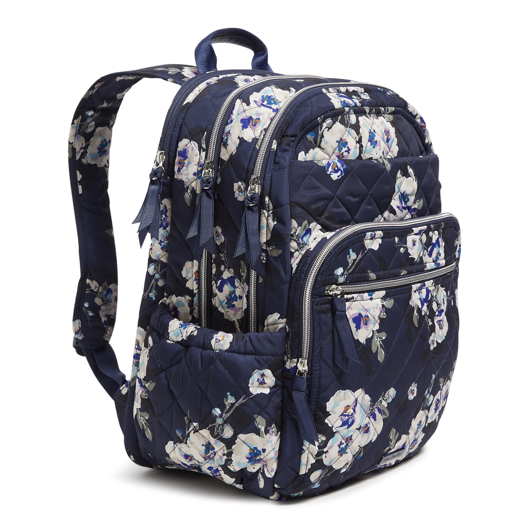 Vera Bradley Moon Blooms Campus Backpack Padded Back Straps Multiple Pockets EUC Vera Bradley Navy Blooms and Branches XL Campus Backpack  main image 4