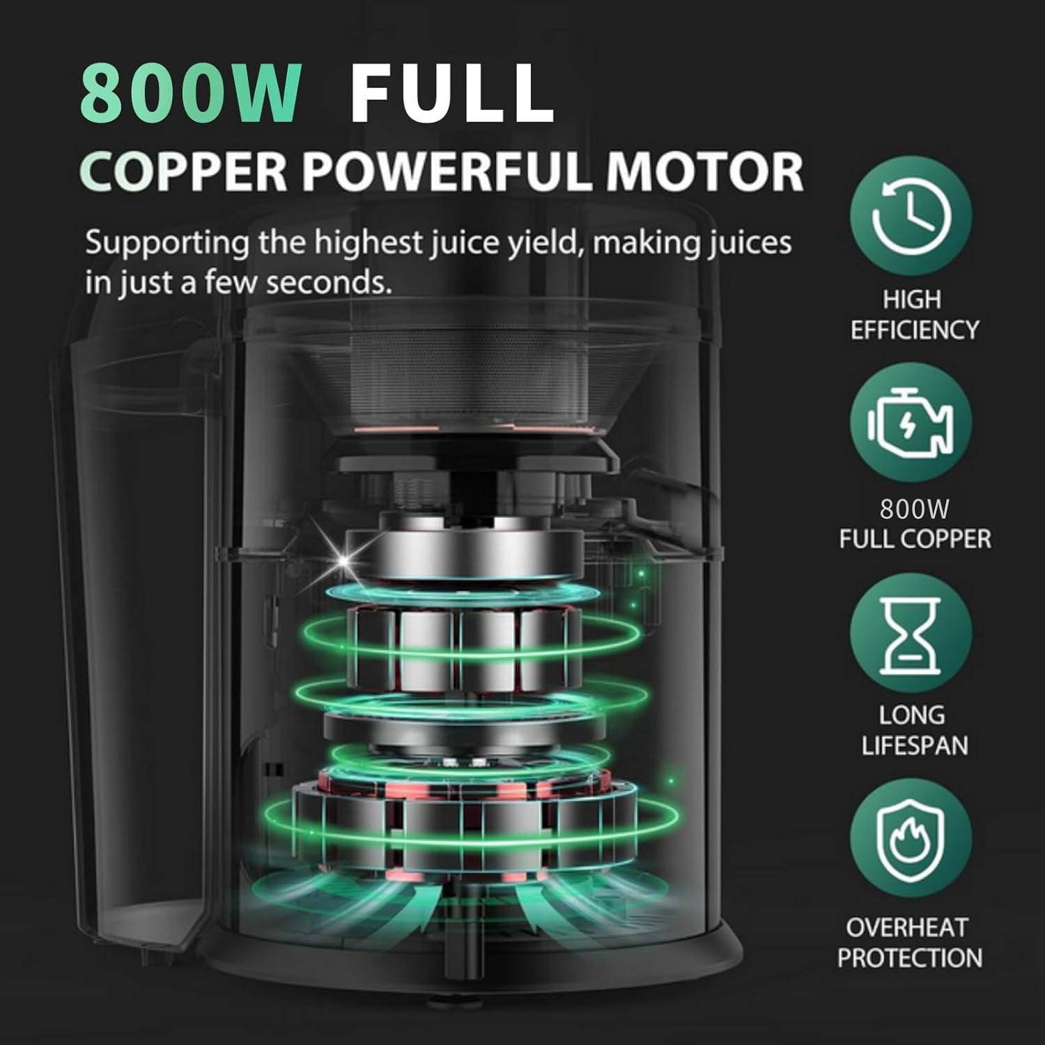 Juicer Machines, 2.8" Wide Feed Chute Centrifugal Juicer for Whole Vegetables & Fruits, Dual Speeds Juice Extractor Maker with Heavy Duty Full Copper Motor, High Juice Yield, -Plated Filter
