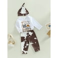 thumbnail image 4 of Newborn Infant Baby Boys Clothes 3M 6M 12M 18M Western Cowboy Letters Print Long Sleeve Bodysuit Pants Hat 3PCS Outfit Set, 4 of 9