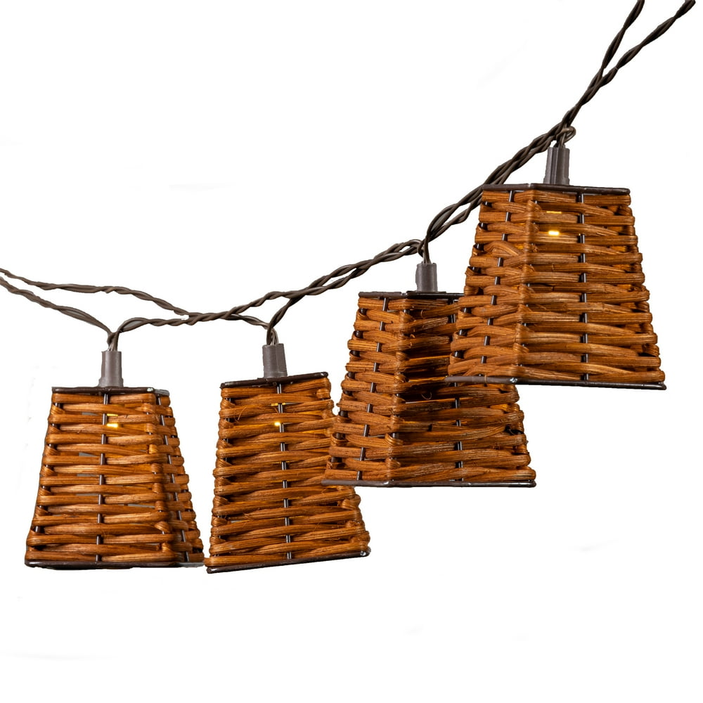 Gerson 12Foot Long Solar Patio Light Strings with Rattan Shade Covers