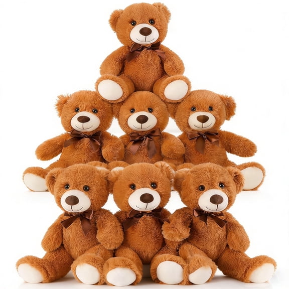 SUNPROUND 6-Piece Teddy Bear Party Gift Set, Small Dark Brown Teddy Bear Plush Toys, 11-inch Plush Bears, Weddings, Party Decorations and Birthday Gifts.
