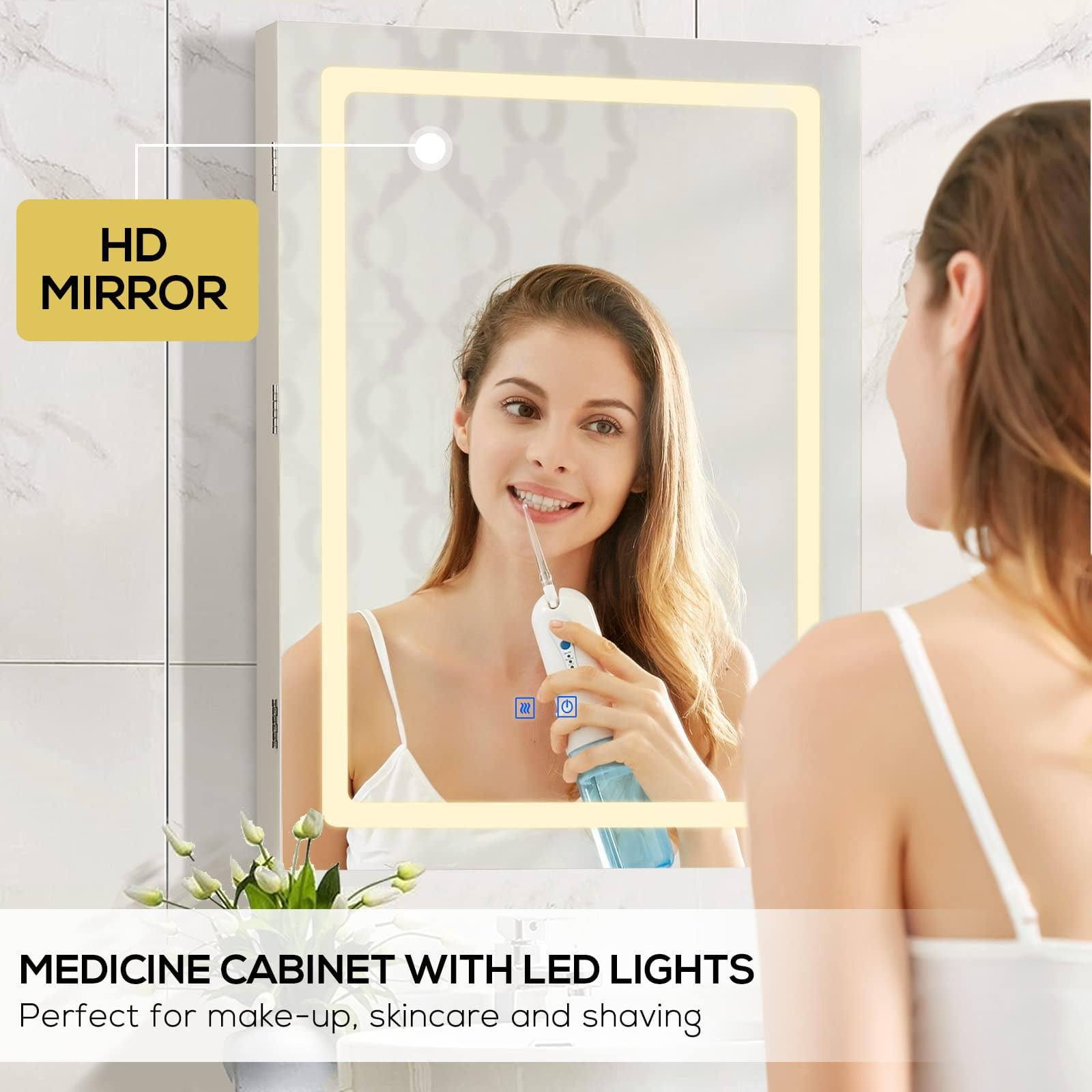 Medicine Cabinet with LED Mirror for Bathroom Anti-Fog Lighted Medicine  Cabinet, Wall Mounted (24×32) 