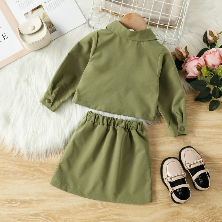 Baby Summer Dress Suit Toddler Kids Baby Girls Long Sleeve Jacket Coat  T-Shirt Tops Bow Button Skirts 2Pcs Outfits Clothes Set Baby Cute Clothing  