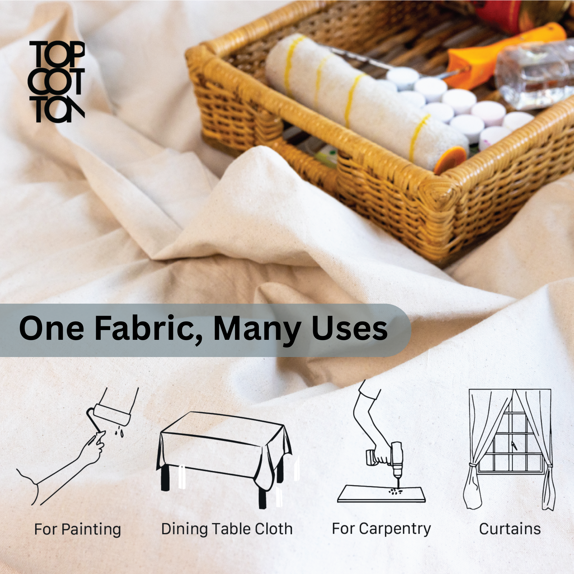 Top Cotton Canvas Drop Cloth, 5x5 ft, Reusable photo 2