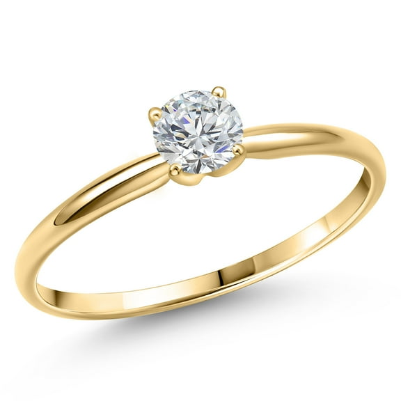 Gem Stone King 14K Yellow Gold Lab Grown Diamond Engagement Ring for Women | 0.50 Cttw | Round 5MM | Gemstone April Birthstone | DEF Color | VVS-VS Clarity (Size 6)