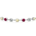 thumbnail image 2 of Gem Stone King 2.91 Ct Round Cabochon White Ethiopian Opal Red Created Ruby 925 Sterling Silver Lab Grown Diamond Tennis Bracelet for Women (Fully Adjustable up to 9 inch), 2 of 3