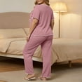 thumbnail image 4 of Maplenight Plus Size Pajamas Set for Women 2 Piece Pjs Short Sleeve Top and Wide Leg Pants Lounge Set Soft Sleepwear Loungewear, 4 of 6