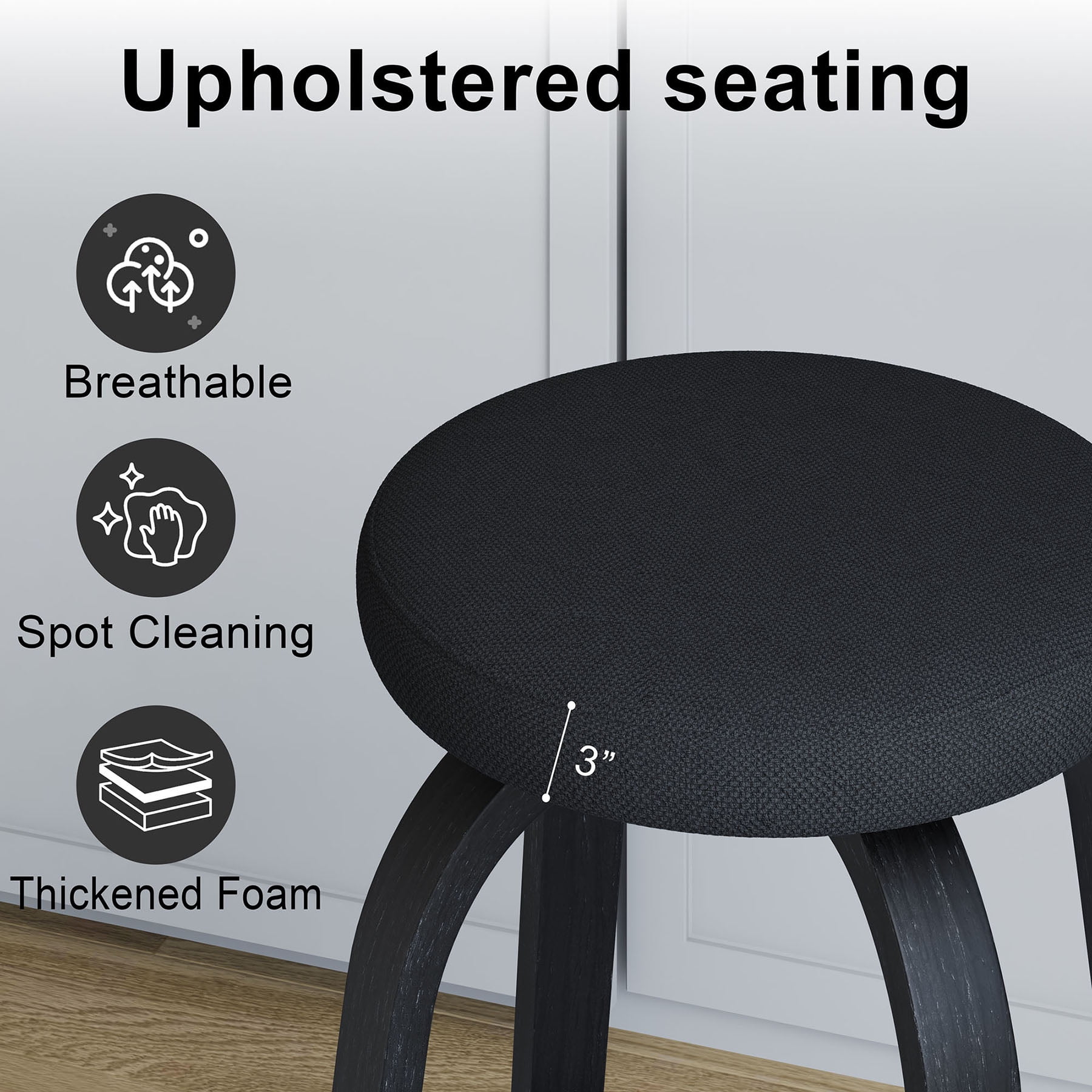 S-HOME Swivel Bar Stools Set Of 2,  Fabric Upholstered 30 Inch Height, Ideal For Restaurants And Home Use，Black
