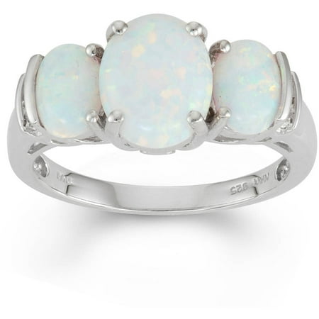 Created Opal and White Topaz Sterling Silver 3-Stone Oval Ring