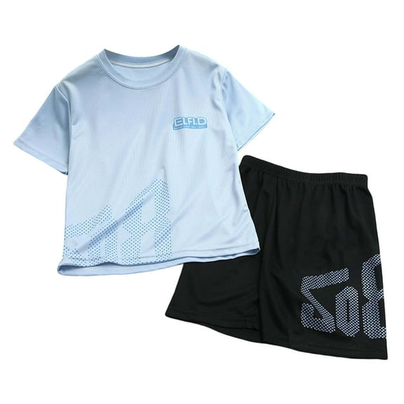 Gyexs Summer Clothing for Kids Boys Girls Short Sleeve Casual Loose Athletic Short Sets 2 Piece Outfits(Sportswear, Z09 Light Blue, 3-4 Years)
