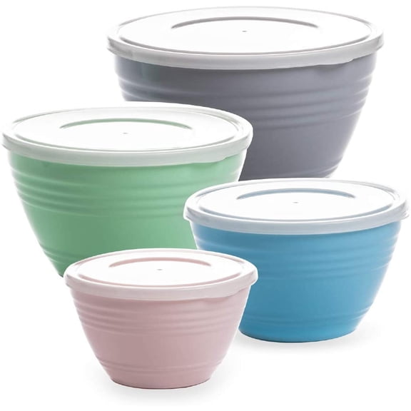 | Mixing Bowl Set with Lids | Versatile Plastic Bowls for Kitchen Mixing, Serving, and Storage - 4-Piece Mixing Bowl Set in Various Sizes | Space-Saving Nesting Design | Dishwasher Safe