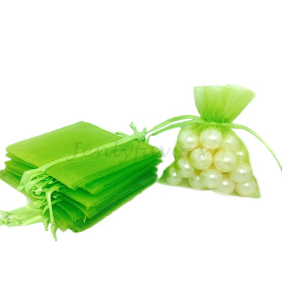 3" X 4" Apple Green Drawstring Sheer Organza Bags (24 Pieces)