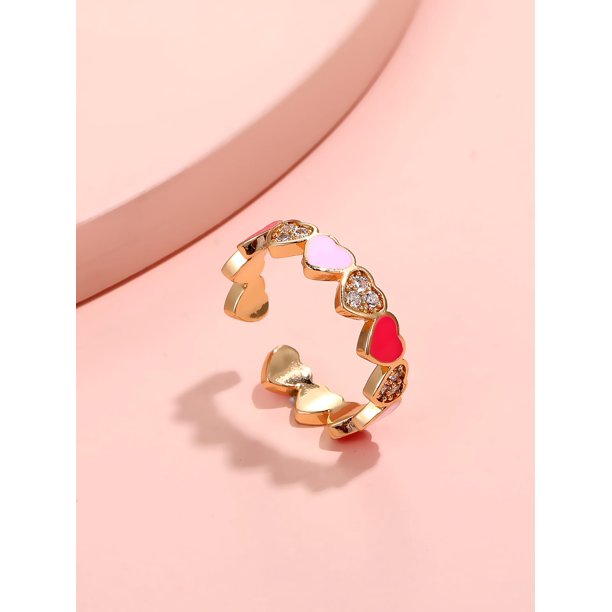 1pc New Style Simple & Cute Colorful Heart Shaped Copper Joint Ring Suitable For Daily Wear By Women