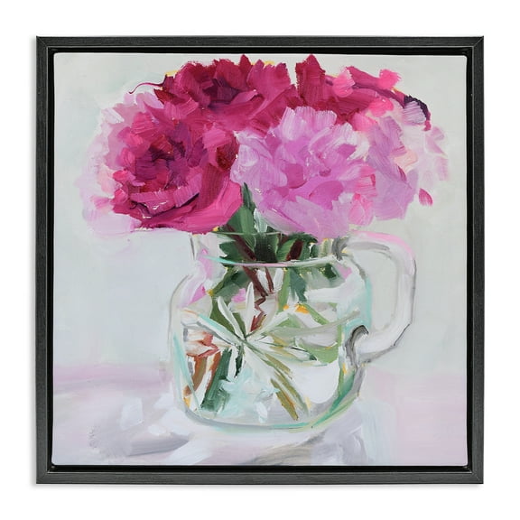 Stupell Industries Pretty In Pink Peonies Plants & Flowers Painting Black Floater Framed Canvas Art Print Wall Art, 18 x 18