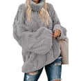 thumbnail image 1 of Women's Off Shoulder Long Sleeve V-Neck Ribbed Cable Pullover Sweaters Loose Fitting Jumper Tops, 1 of 3