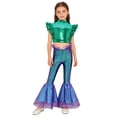 thumbnail image 3 of Aislor Girls Mermaid Two Piece Outfit Iridescent Cap Sleeve Crop Top with Flared Fishtail Bottoms Green Purple B 8, 3 of 6