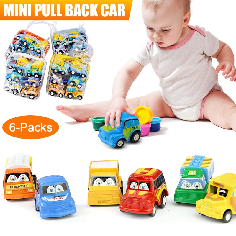 6Pcs/Set Toddler Car Toys Mini Cartoon Pull Back Vehicles Model Early Educational Toy Cute Gift for Baby Children Kids