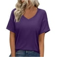 thumbnail image 1 of Timegard Tops for Women Summer Casual Loose Comfy Solid Color V Neck Stops Short Sleeve Basic Tee Shirts, 1 of 9