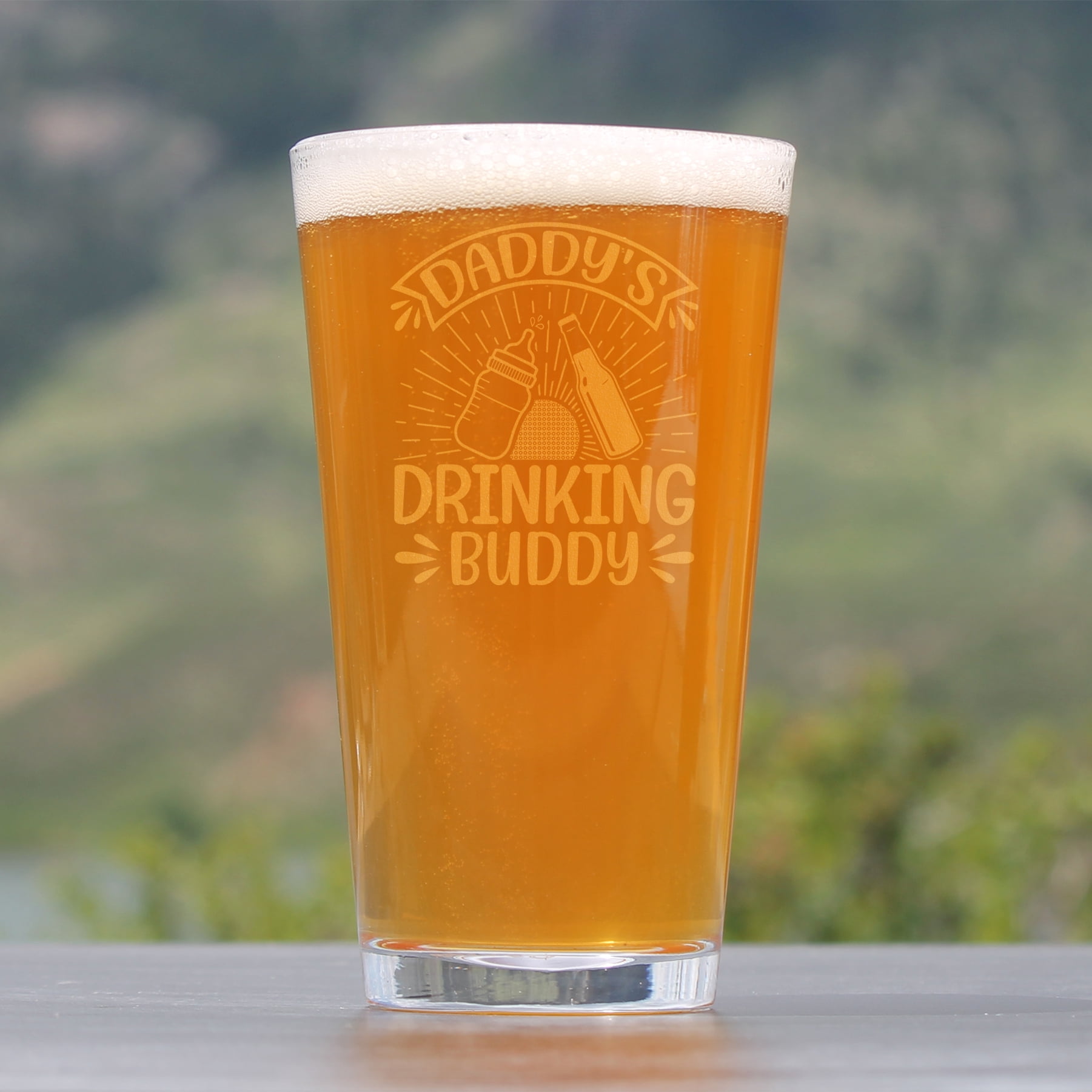 Daddy's Drinking Buddy Engraved Pint Glass, Funny Baby Bottle and Beer Design, Gift for New Dads, Hand Etched