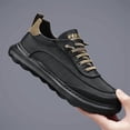 thumbnail image 3 of Men's Black Casual Platform Shoes, Waterproof Lace-Up Thick Sole Walking Shoes, Non-Slip Comfortable Work Shoes for Daily Wear, Business Casual, 3 of 10