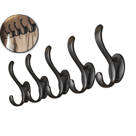 VQPeo Wall Mounted Coat Hooks 5 Pack Heavy Duty Hardware Robe Hooks Decorative for Single Hanging Coats Towel Cubicle Classroom Kitchen Bath Backpack Hat Hook