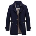 thumbnail image 2 of SWSMCLT Men's Slim Fit Trench Coat Short Military Single Breated Cotton Jacket Lightweight Outerwear Pocket Blue Large, 2 of 2