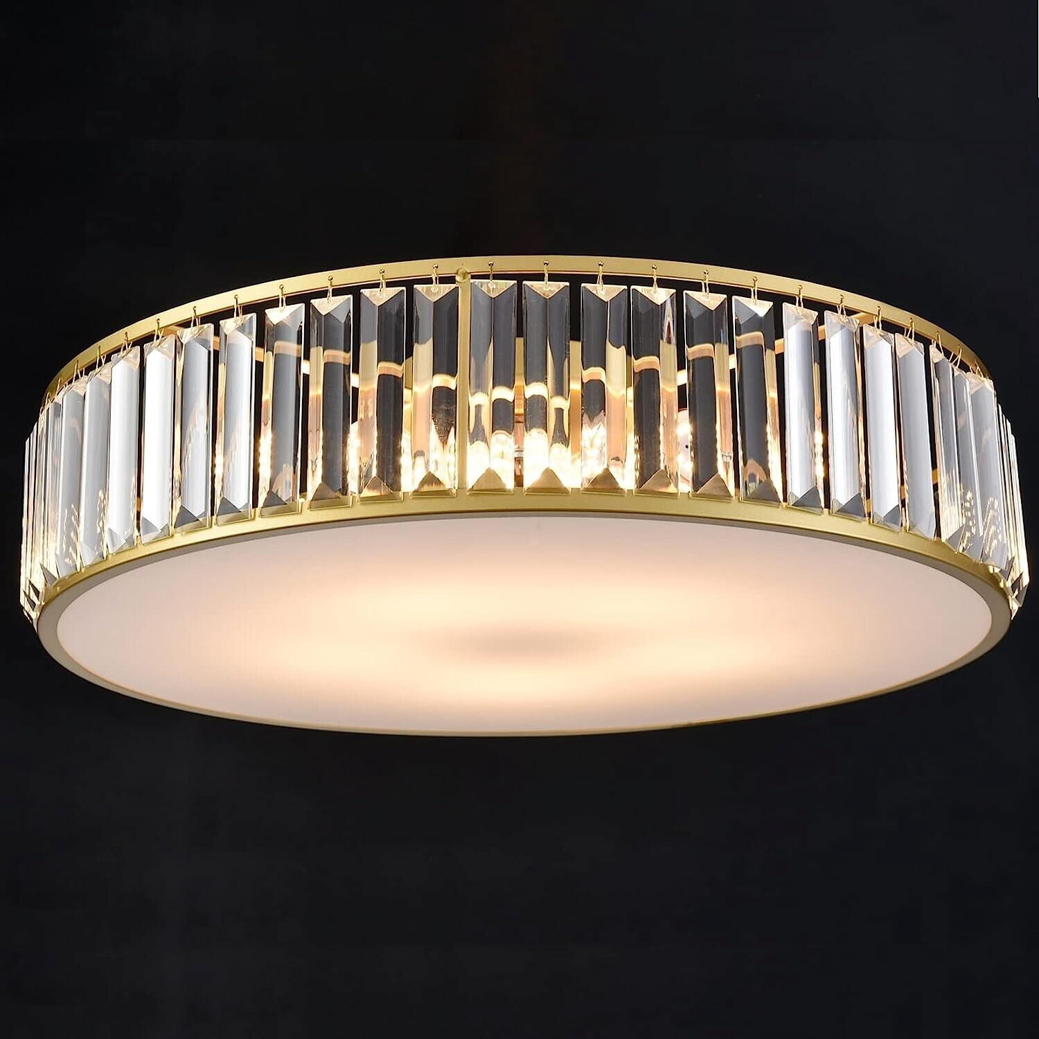 Modern Flush Mount Ceiling Light Crystal Gold Ceiling Lighting 20 Inch 5-Light