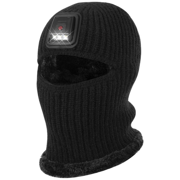 REDESS Balaclava with Light Face Mask for Kid,Unisex USB Rechargeable LED Headlamp Balaclava Black