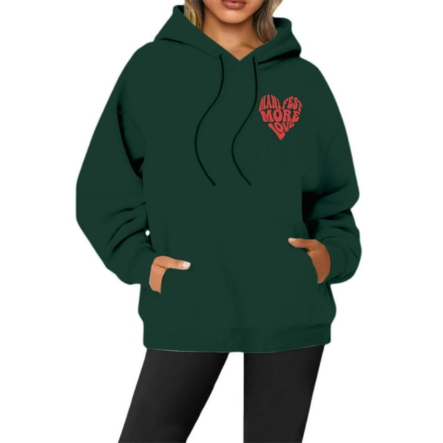 Sweat à Capuche à Manches Longues Motif Cœur pour la Saint-Valentin Mode Urbaine