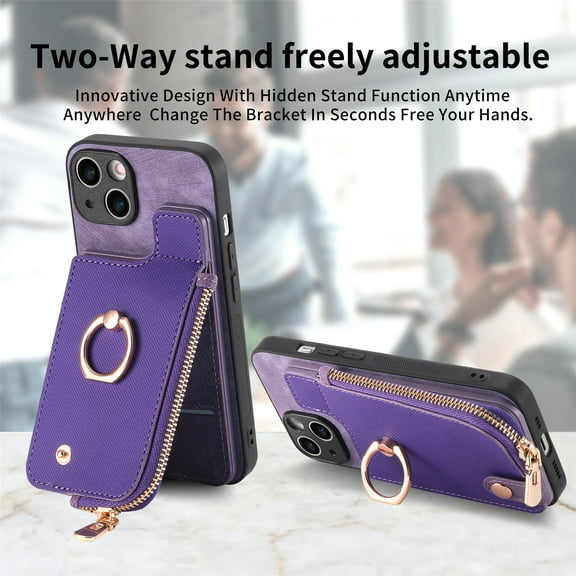 TECH CIRCLE Case for iPhone SE 2022/2020 & iPhone 8/7 (4.7-inch) - Practical Wallet Phone Case [Built-in Zipper Pocket & Card Slot] Protective Leather Cover with [Kickstand /Phone Ring Holder], Purple