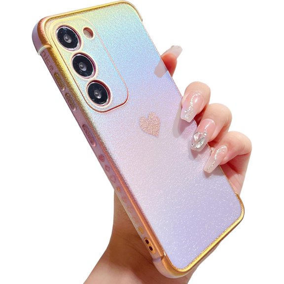 ZUKKASHAN Compatible with Samsung Galaxy S23 / S23 Plus 5G Case for Girls Women, Flexible Soft Silicone Protective Phone Case with Cute Love Heart Pattern Golden Edging Shockproof Bumper Cover