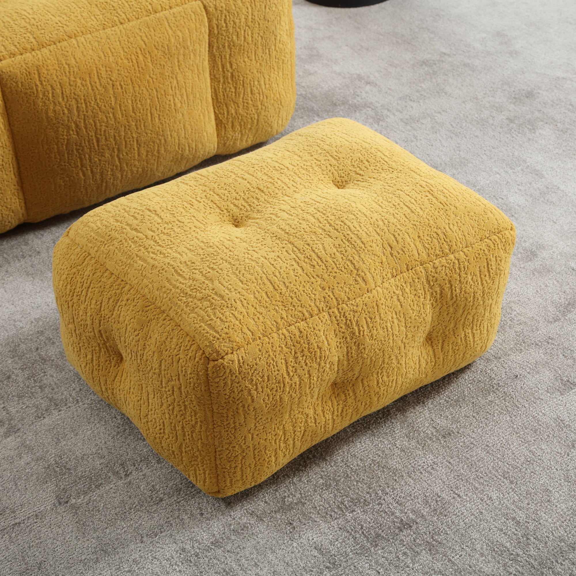 Accent Chair with Ottoman Set,Modern Velvet Bean Bag Chair for Adults and Childs,Upholstered Lazy Sofa Chair Armchair for Living room, Bedroom, Apartment,Yellow