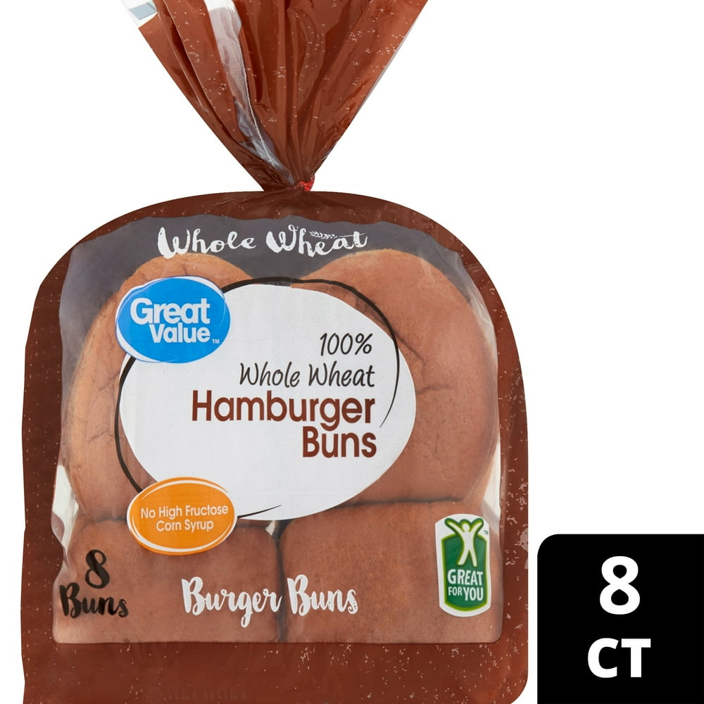 Great Value Hamburger Buns, Whole Wheat, 14 oz, 8 count