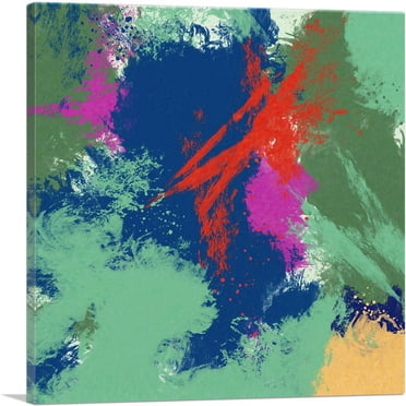 ARTCANVAS Teal Blue Red Purple Modern Canvas Art Print - Size: 18" x 18" (0.75" Deep)