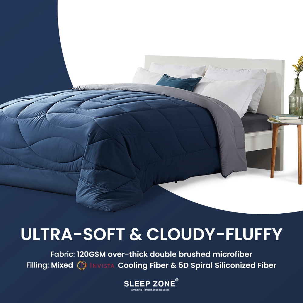 Sleep Zone Twin/Twin-XL Comforter Duvet Insert, Down Alternative Reversible Comforter, Lightweight, Soft and Breathable Bedding All Season, A Side Navy + B Side Grey