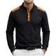 thumbnail image 1 of Camisetas de Verano de Manga Larga para Hombres Cuello de Pie Bloque de Color Botón Parchado Blusa Casual, Nylon Suave Spandex, 1 of 5