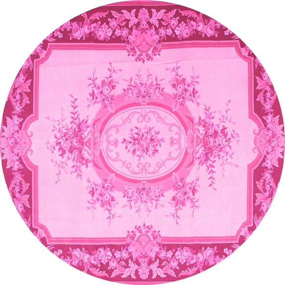 Ahgly Company Indoor Round Medallion Pink French Area Rugs, 6' Round
