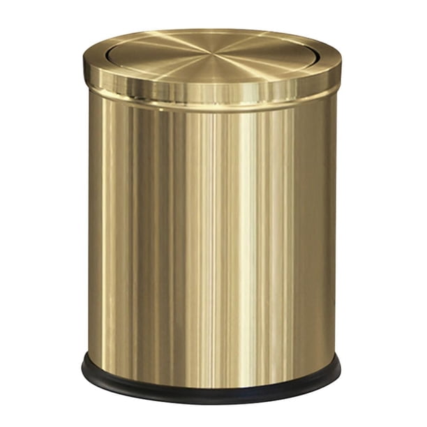 Cubo de basura de acero inoxidable, cubo de basura con tapa, cubo de basura pequeño con tapa giratoria, 4 galones, latas de basura para cocina, sala de estar, dorado metálico (oro)