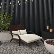 Outdoor Rattan Chair with Removable Footstools & Cushions, All-Weather PE Wicker Lounge Chair Set for Patio, Pool, Garden