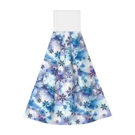 

Adobk Icy Blue Snowflakes Print Coral Velvet Hand Wipes Fashion Hanging Kitchen Towel for Bathroom Washcloth Absorbent Tie Towel
